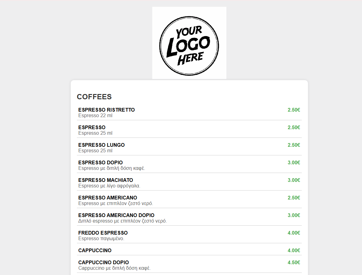 Minimalist digital menu interface designed for bars and lounges with clean lines and sophisticated dark theme